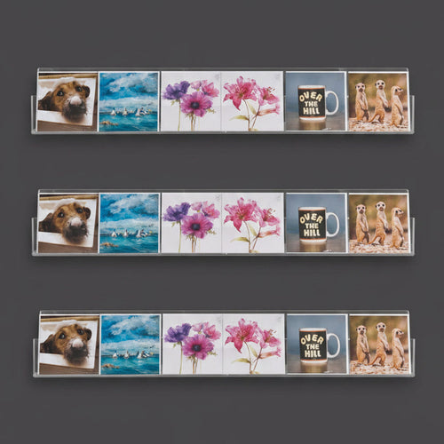 AI created image displaying multiple 100cm economy greeting card rack installed on a wall.