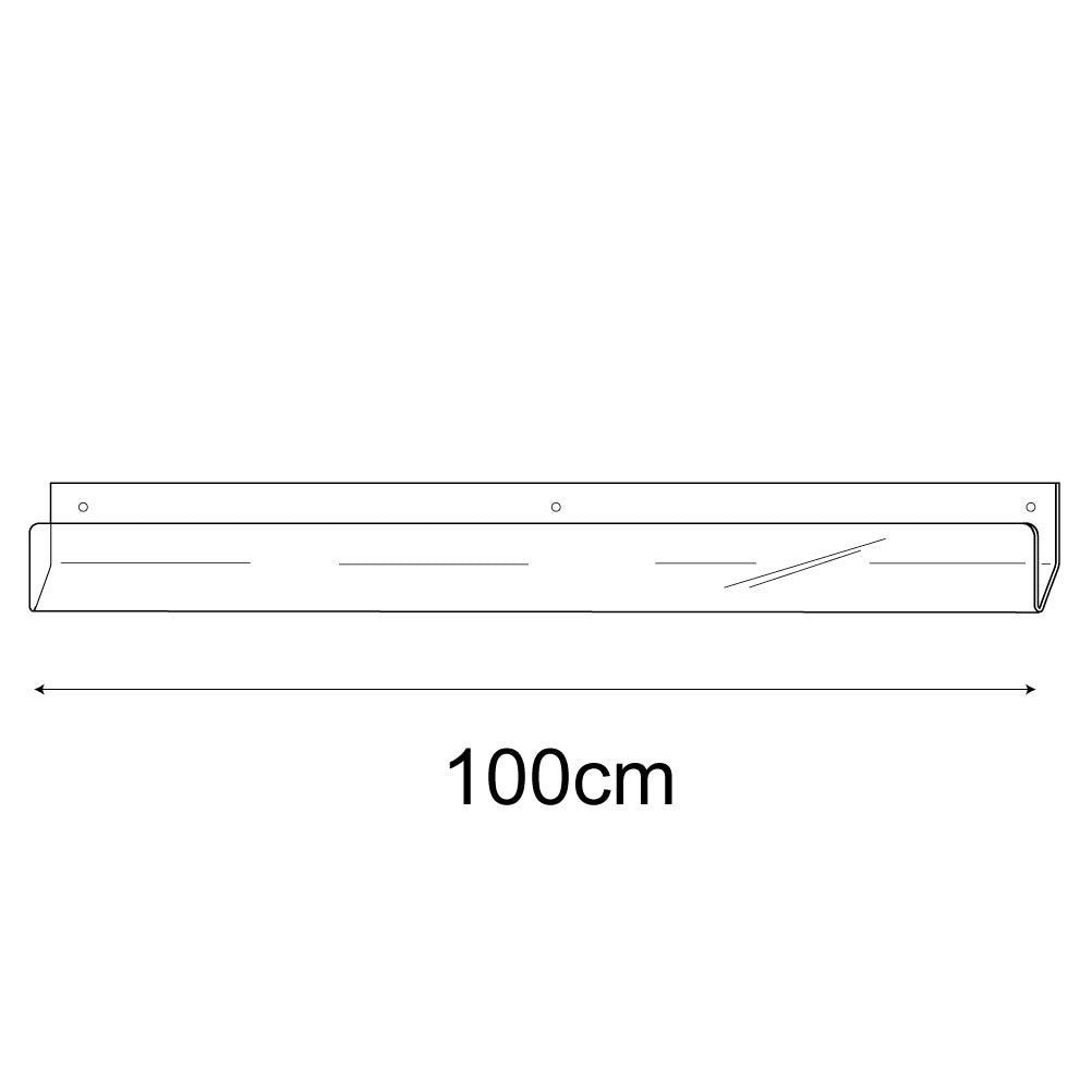 Technical drawing, front view of 100cm economy greeting card rack wall fixing.