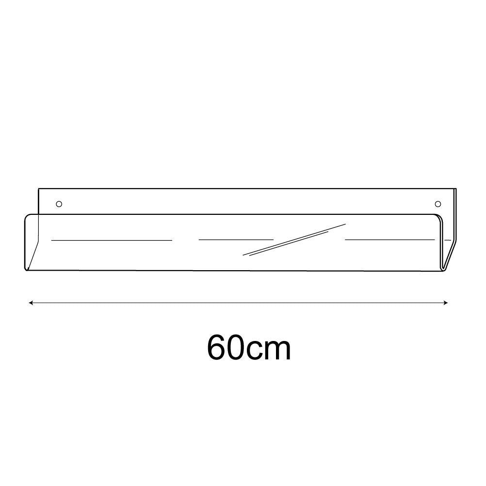 Technical drawing, front view of 60cm economy greeting card rack wall fixing.