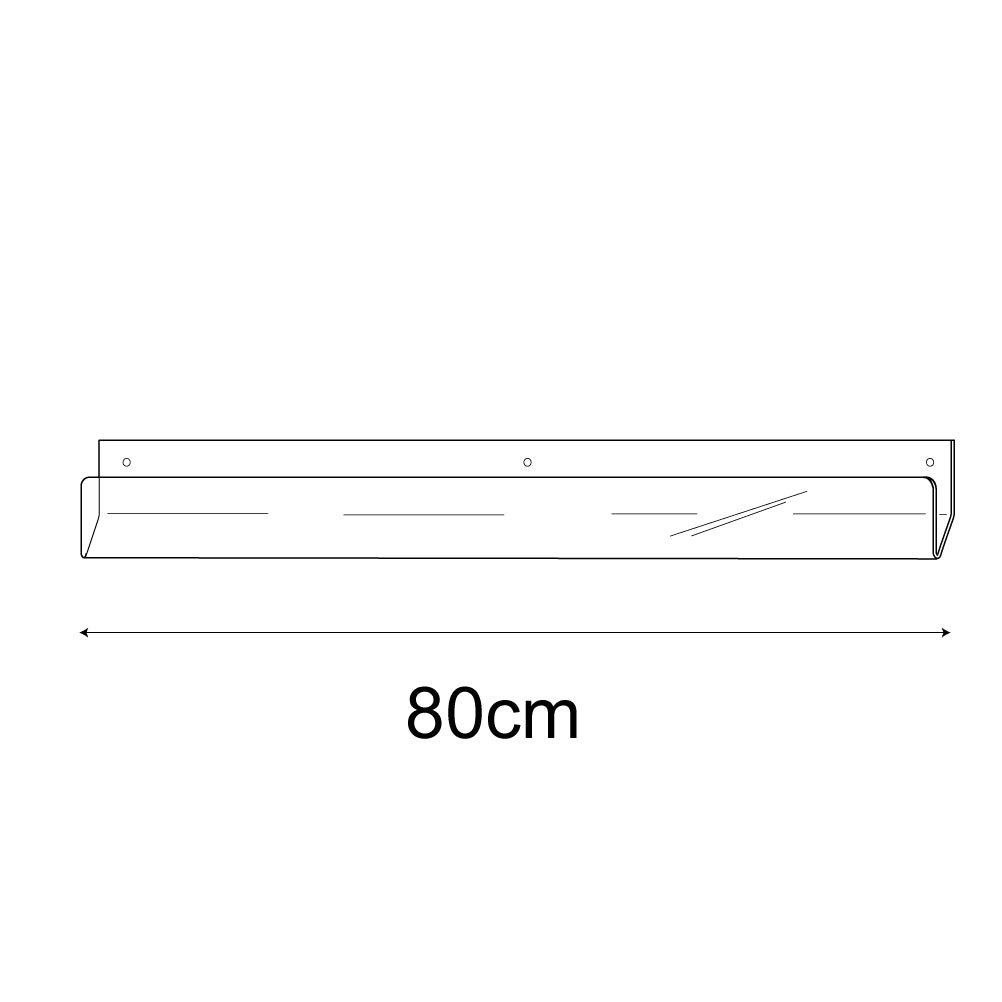 Technical drawing, front view of 80cm economy greeting card rack wall fixing.