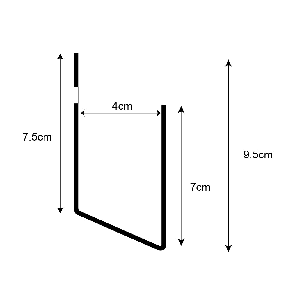 Technical drawing, side view of economy greeting card rack wall fixing.