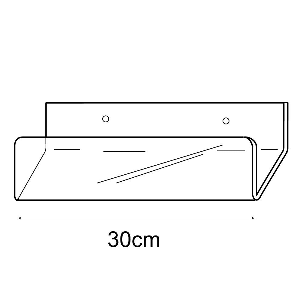 Technical drawing, front view of 30cm standard greeting card rack wall fixing.