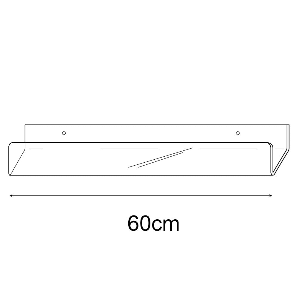 Technical drawing, front view of 60cm standard greeting card rack wall fixing.