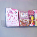 Side profile of standard greeting card rack installed on a wall.