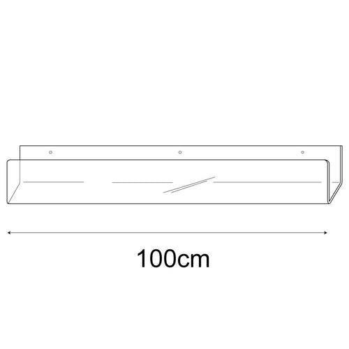 Technical drawing, front view of 100cm deep greeting card rack wall fixing.