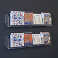 AI created image displaying multiple 60cm deep greeting card rack installed on a wall.