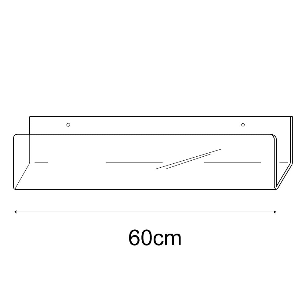 Technical drawing, front view of 60cm deep greeting card rack wall fixing.