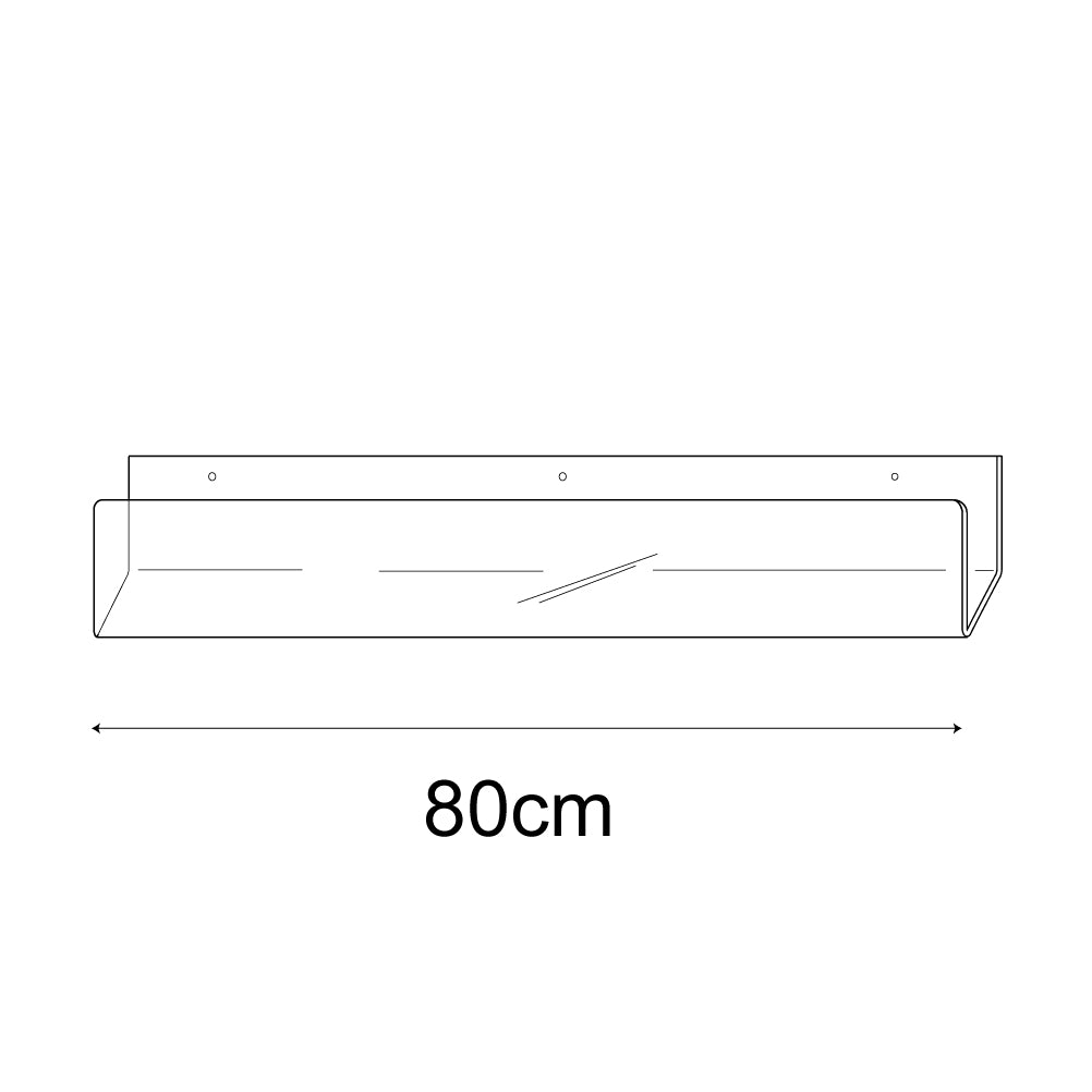 Technical drawing, front view of 80cm deep greeting card rack wall fixing.
