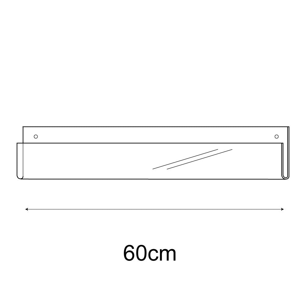 Technical drawing, front view of 60cm single greeting card (0.5cm capacity) rack wall fixing.