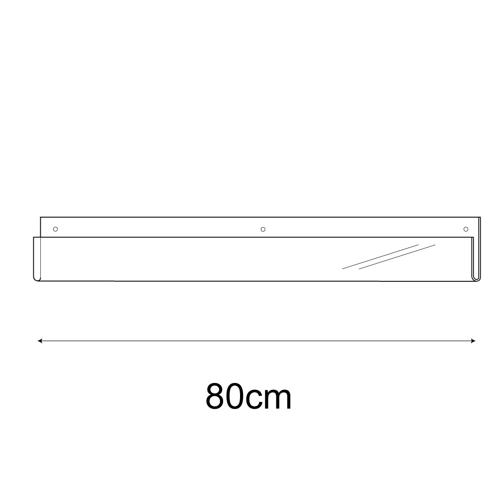 Technical drawing, front view of 80cm single greeting card (0.5cm capacity) rack wall fixing.
