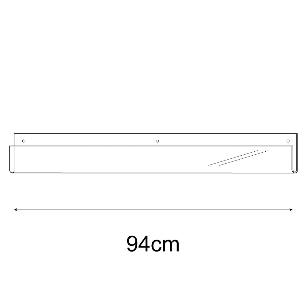 Technical drawing, front view of 94cm single greeting card (0.5cm capacity) rack wall fixing.