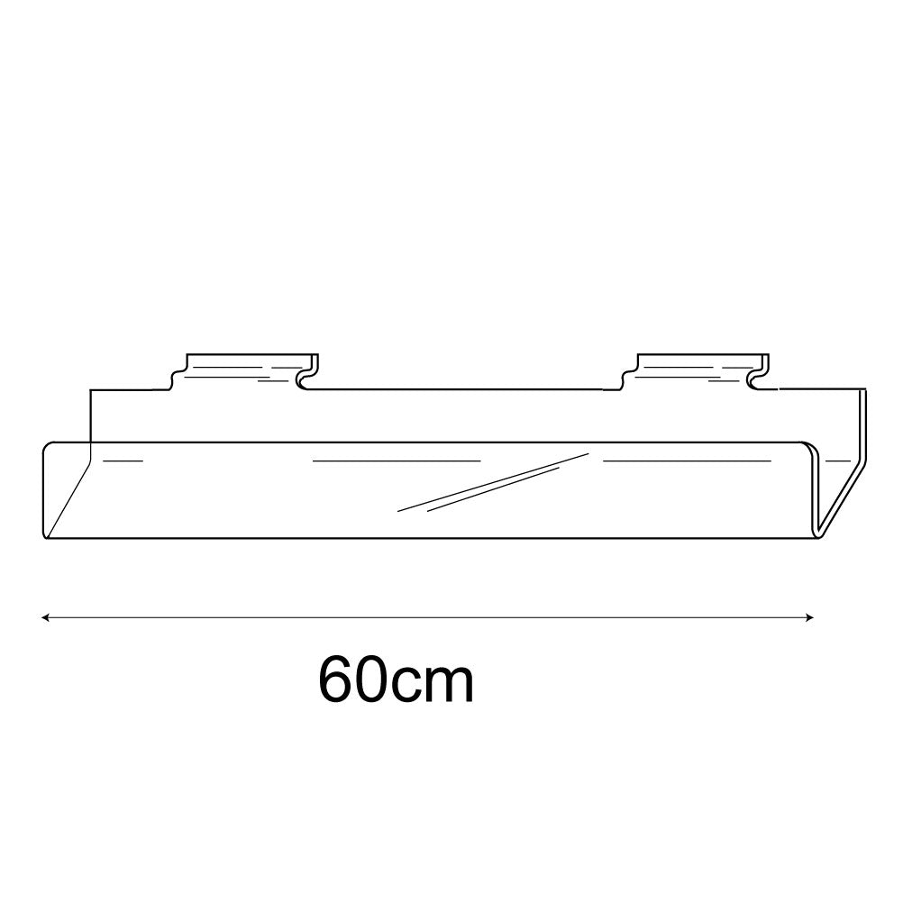 Technical drawing, front view of 60cm standard greeting card rack slatwall.