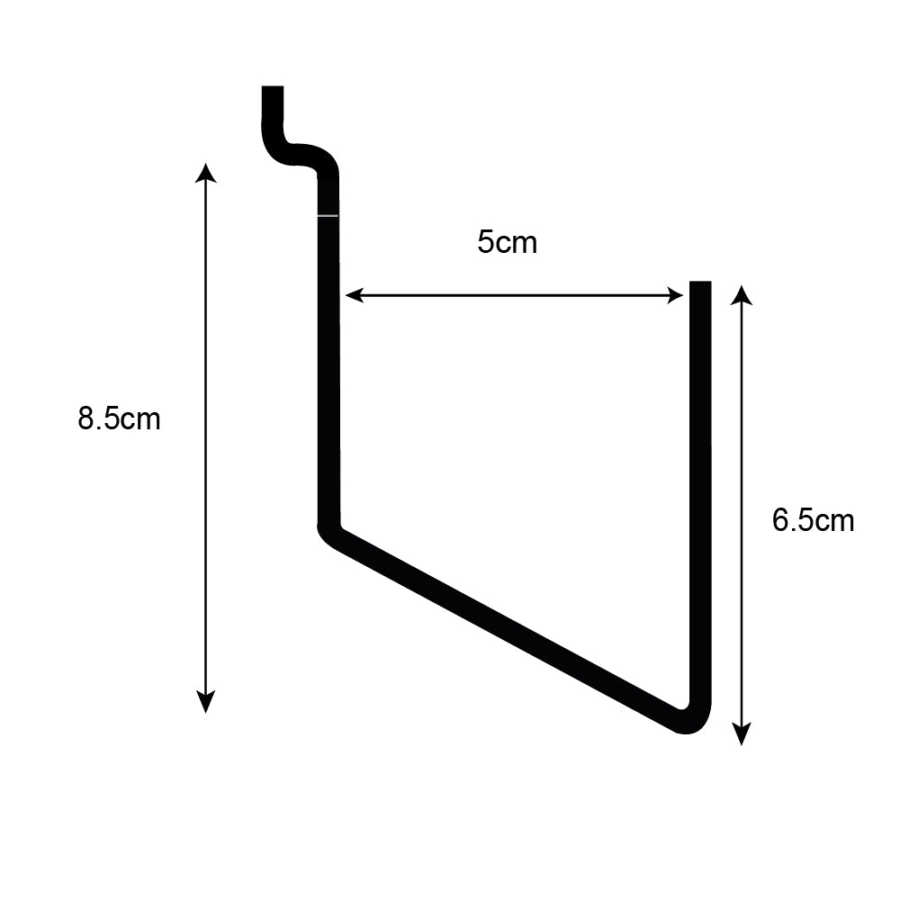 Technical drawing, side view of standard greeting card rack slatwall.