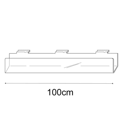 Technical drawing, front view of 100cm deep greeting card rack slatwall.