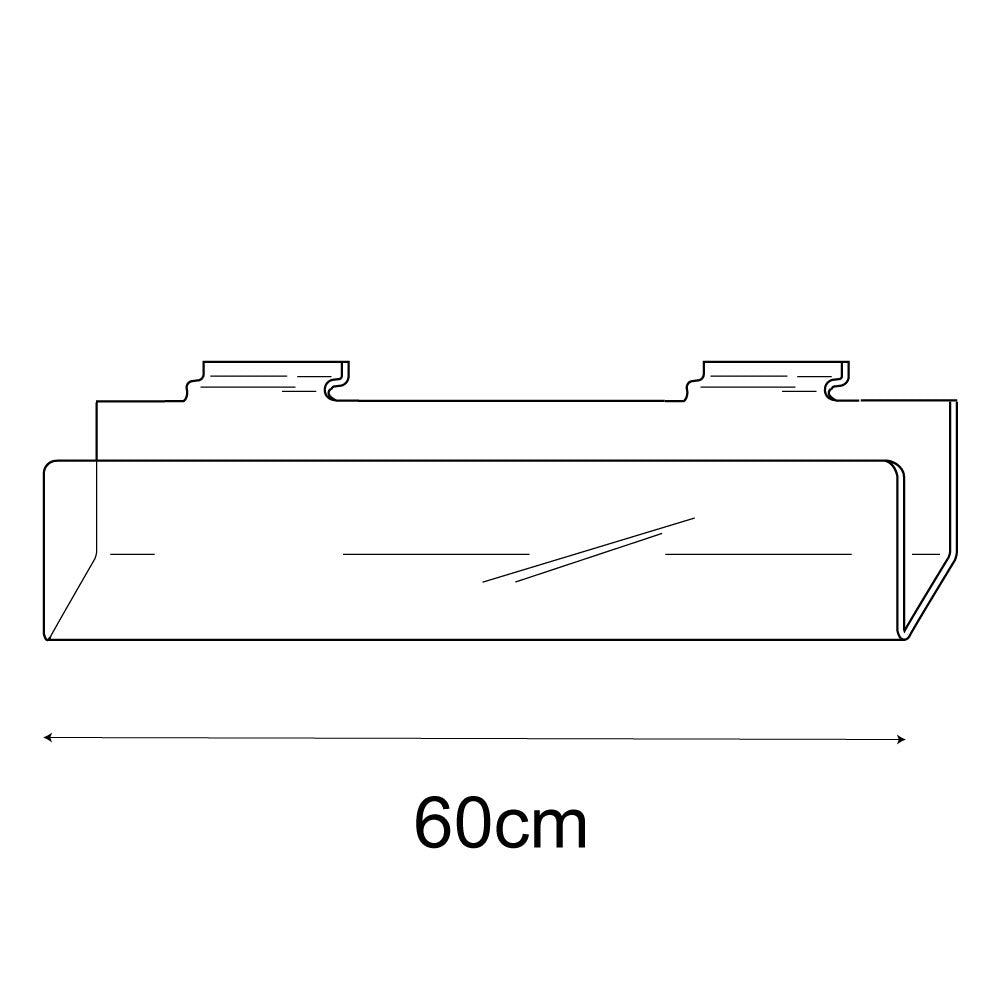 Technical drawing, front view of 60cm deep greeting card rack slatwall.