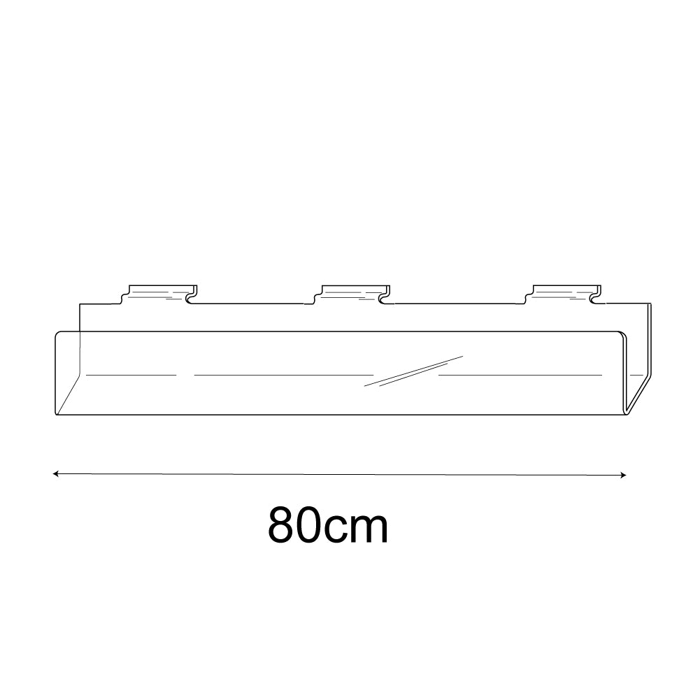 Technical drawing, front view of 80cm deep greeting card rack slatwall.