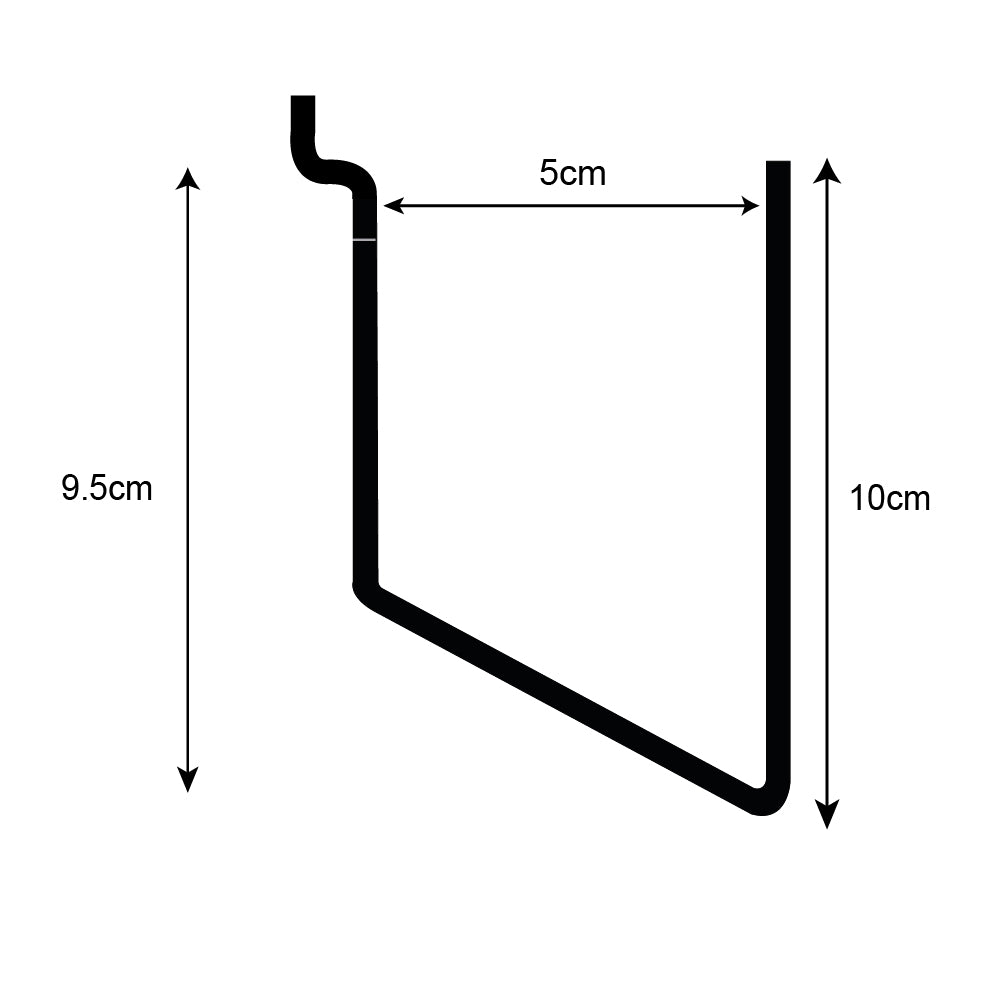 Technical drawing, side view of deep greeting card rack slatwall.