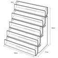 Technical drawing, front view of 5 tier 30cm greeting card rack wall fixing.