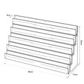 Technical drawing, front view of 5 tier 80cm greeting card rack wall fixing.