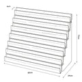 Technical drawing, front view of 7 tier 80cm greeting card rack wall fixing.
