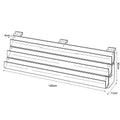 Technical drawing, front view of 3 tier 100cm greeting card rack slatwall.