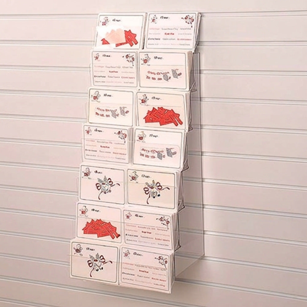 Image displaying 7 tier 30cm greeting card rack on white slatwall. 
