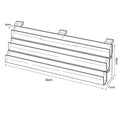 Technical drawing, front view of 3 tier 80cm greeting card rack slatwall.
