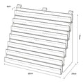 Technical drawing, front view of 7 tier 80cm greeting card rack slatwall.