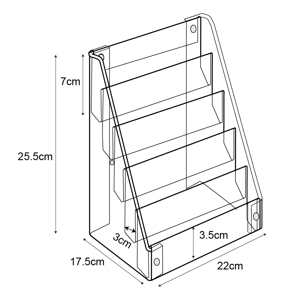 Technical drawing of 5 tier florist card display.