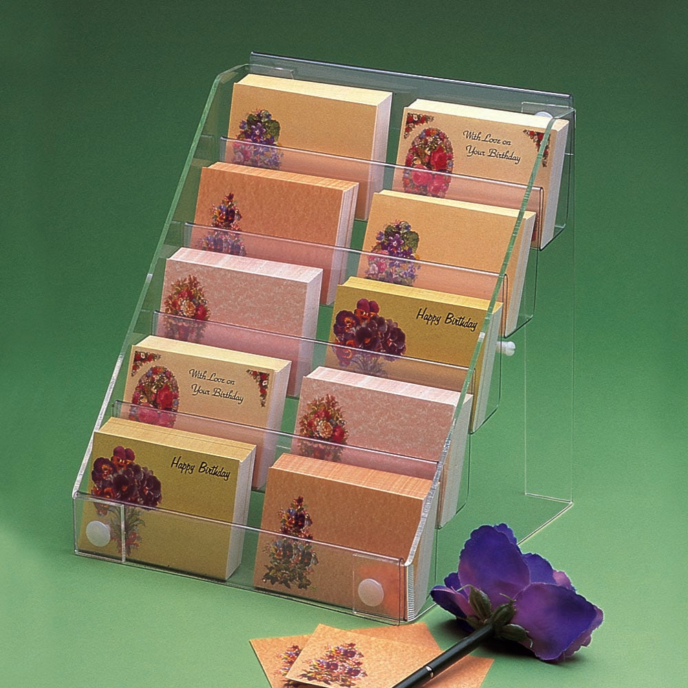 Image displaying 5 tier florist card display on a counter.