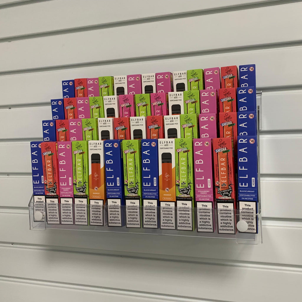 Image displaying 4 tier mini greeting card display with adapted kit on slatwall. 