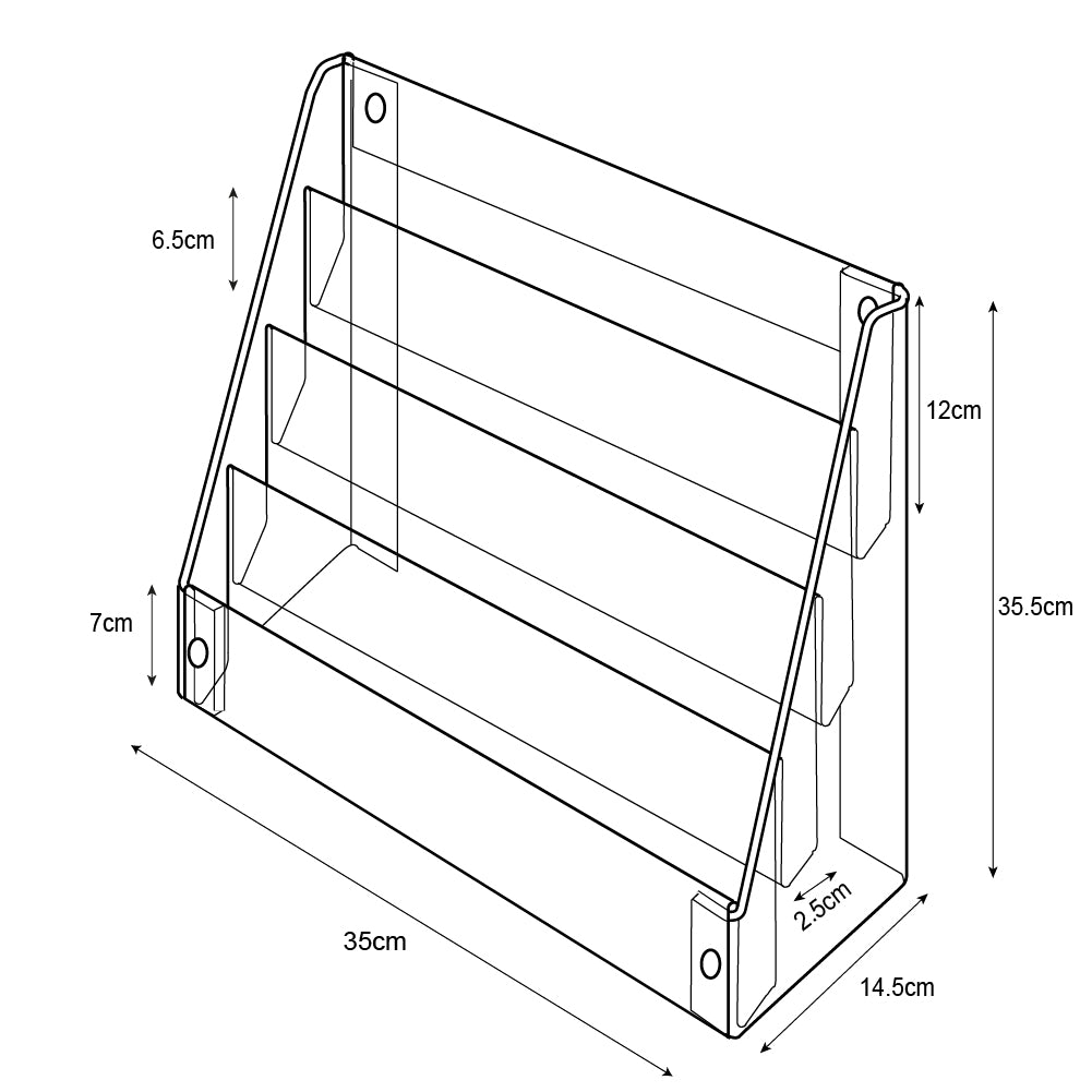 Technical drawing of 4 tier postcard display.