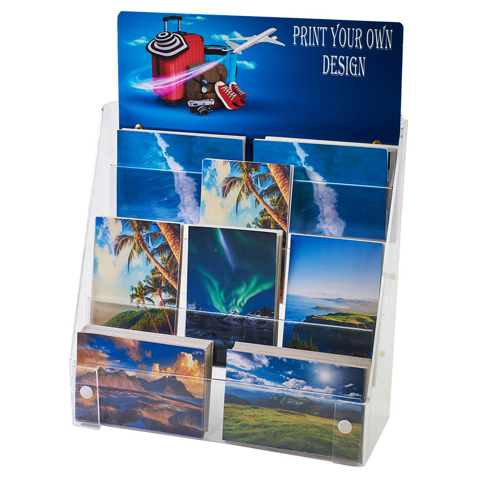 Image displaying 4 tier postcard display with printer header.