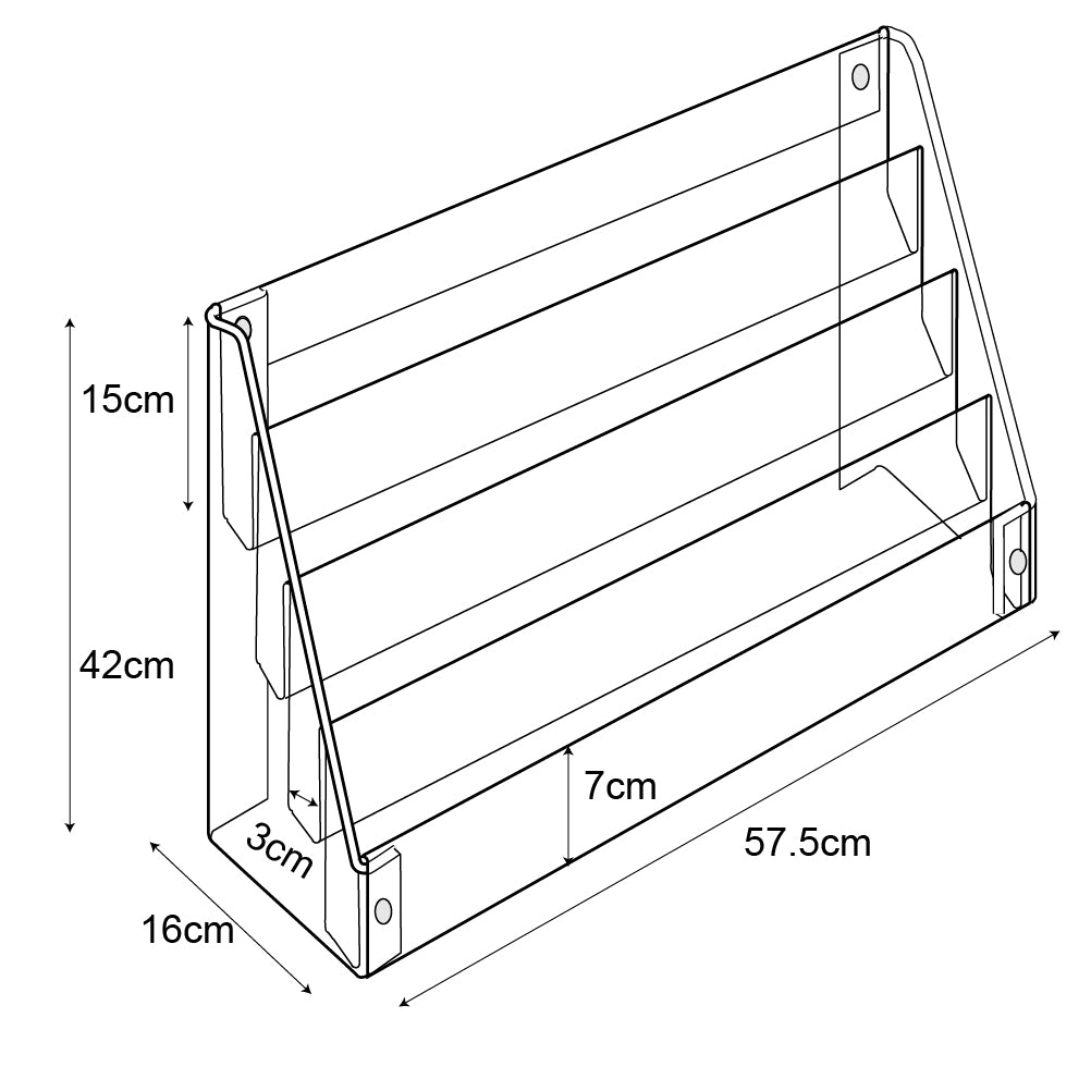 Technical drawing of 4 tier greeting card display.